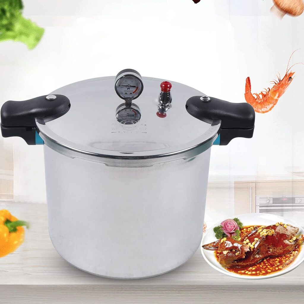 23 Quart Pressure Canner with Gauge  Release Valve Aluminum Alloy Cooker Pot, Explosion Proof Pressure Cookers Pressure Pot for Steaming and Stewing with Safety Lock and Anti-scald Insulated Handle