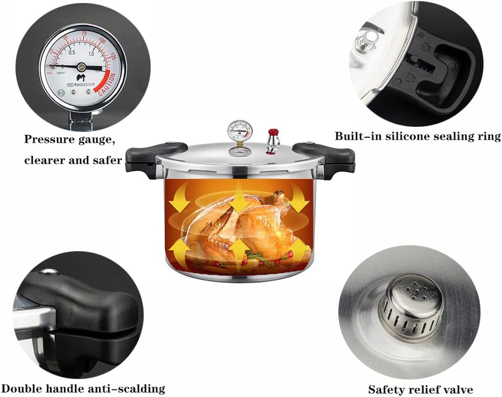 25 quart pressure canner cooker,Built-in luxury digital pressure gauge,Aluminum Explosion proof pressure cookers canners for canning,With1steaming tray Induction Compatible,Delivery from US warehouse