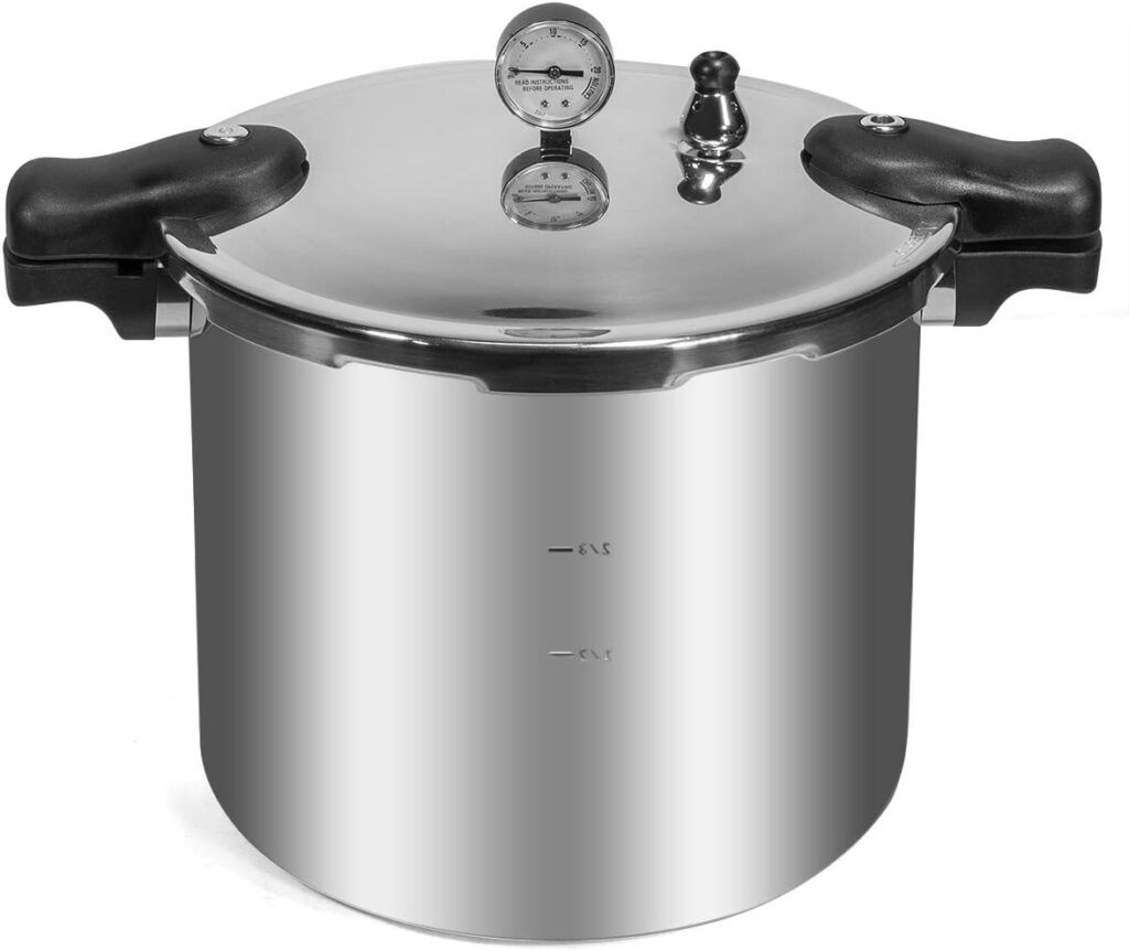 Barton Pressure Canner 22-Quart Capacity Pressure Cooker Built-in Pressure Gauge with (1) Rack, Aluminum Polished