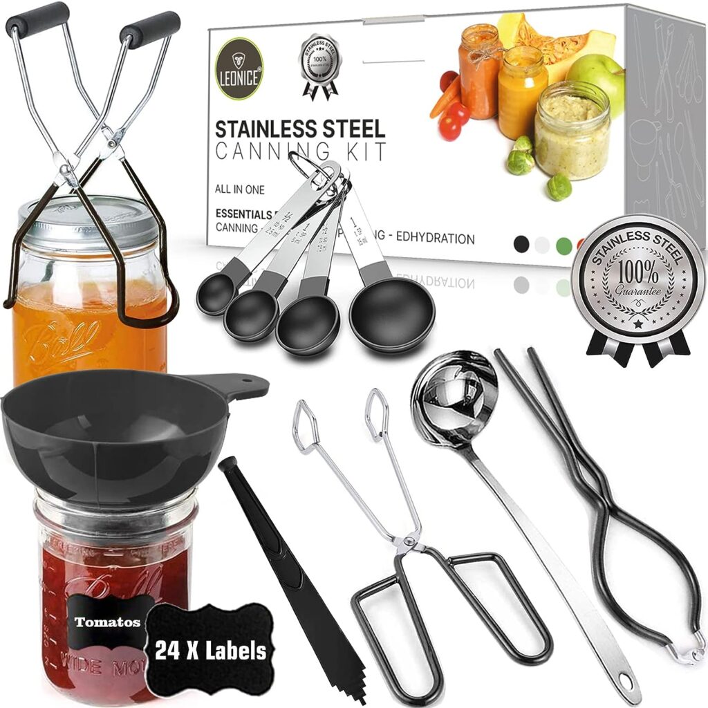 Canning Kit, Canning Supplies Starter Kit, Food Grade Stainless Steel Canning Set for Beginner,Canning Essential Tools for Water Bath  Pressure Canner, Canning Accessories Equipment for Pot, Black