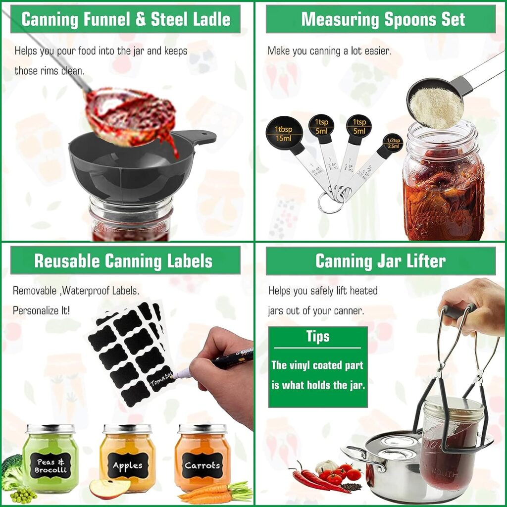 Canning Kit, Canning Supplies Starter Kit, Food Grade Stainless Steel Canning Set for Beginner,Canning Essential Tools for Water Bath  Pressure Canner, Canning Accessories Equipment for Pot, Black