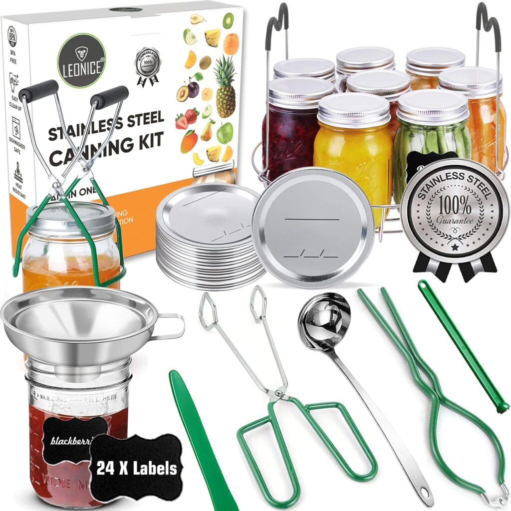 Canning Supplies Starter Kit, Canning Kit for Beginner, Stainless Steel Canning Set for Water Bath/Pressure Canner, Essential Canning Tool for Canning Pot with Rack, Food Canning Accessories Equipment