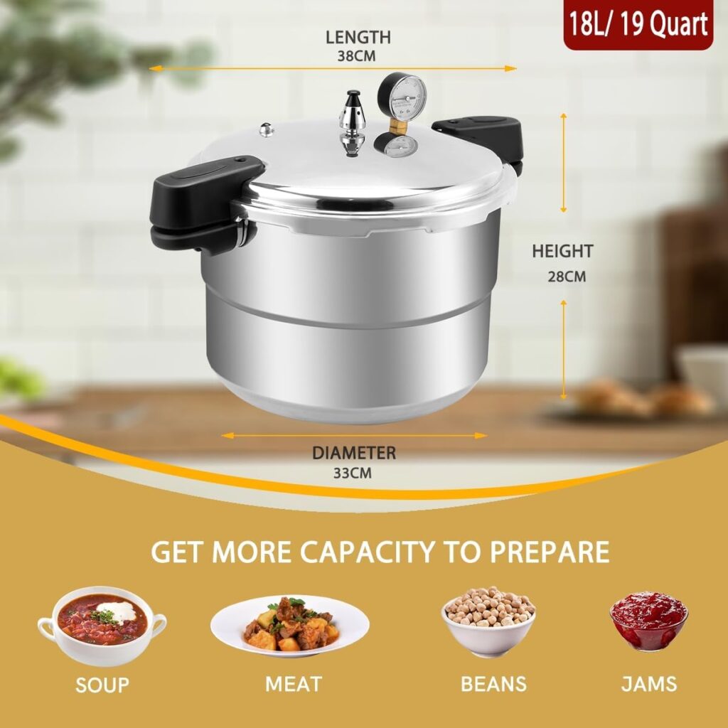 Fulgutonit 19 Quart Aluminum Pressure Cooker,Induction Compatible Pressure Canner w/Canning Rack and Pressure Gauge, for Home and Commercial Use