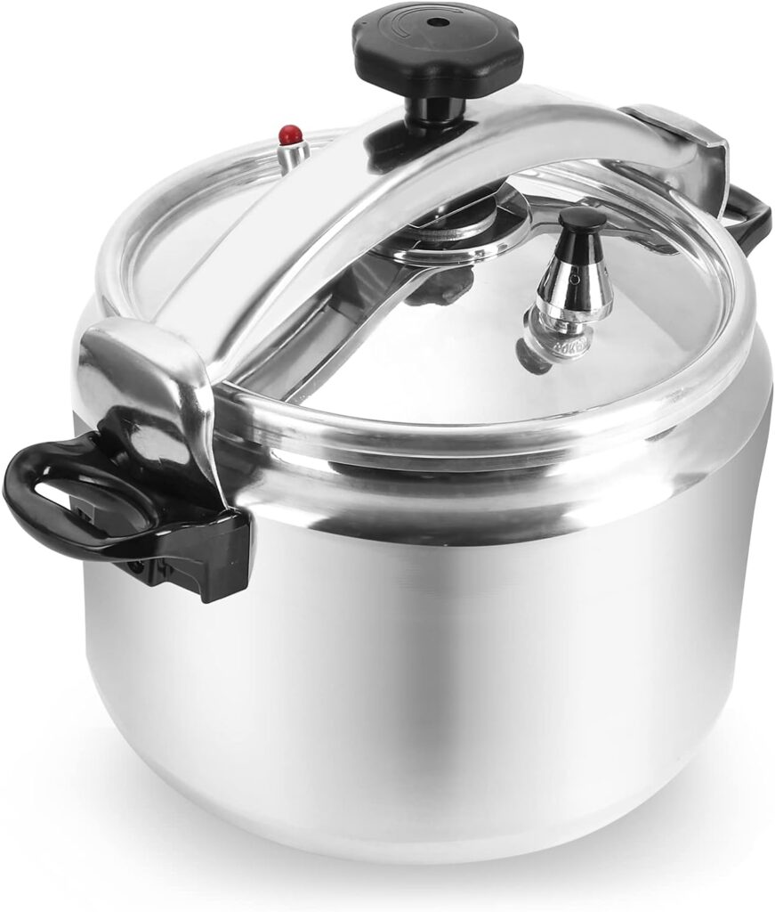 Fulgutonit Clamp On Pressure Cooker, 19 Quart Aluminum Pressure Cooker w/Ultra Safe Clamp Bar Locking System, 2 Valves for Stable High Pressure, for Family or Commercial Use
