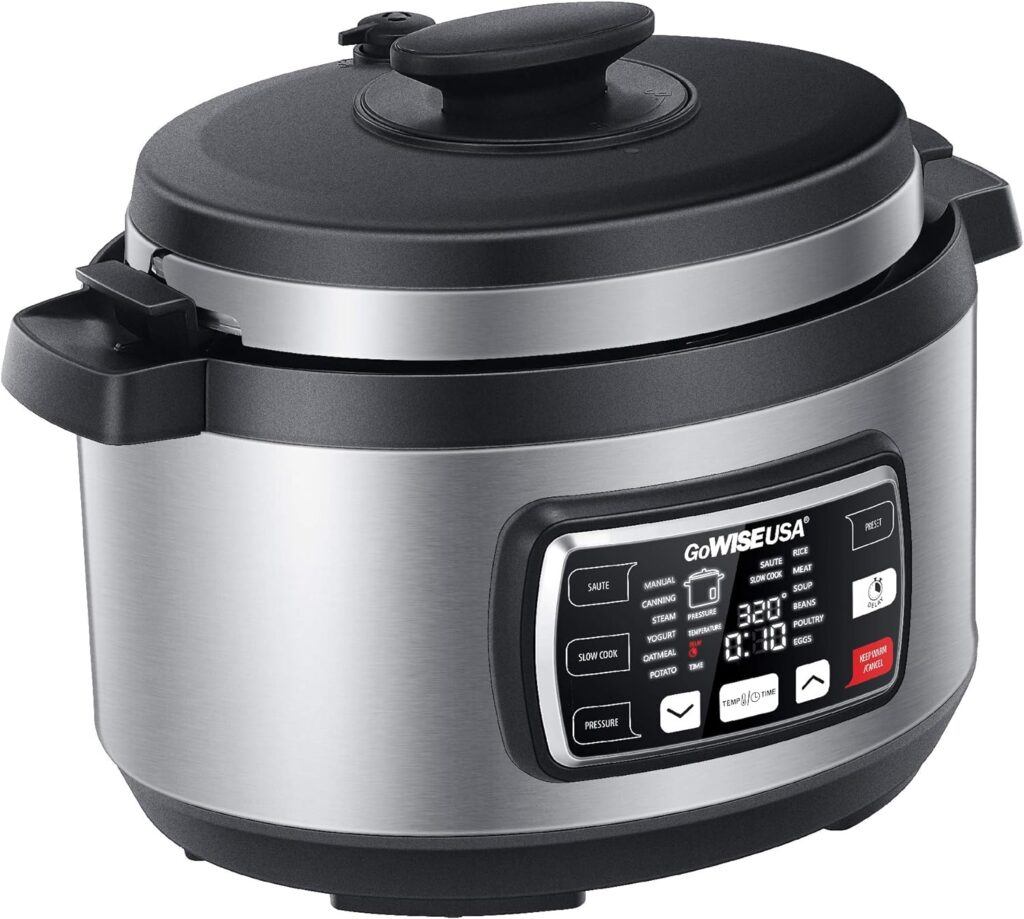 GoWISE USA GW22709 Ovate 9.5-Qt 12-in-1 Electric Pressure Cooker Oval with Slow Cook, Rice, Yogurt, Egg, Saute, Steamer, Keep Warm Functions + Accessories  Recipes, Stainless Steel