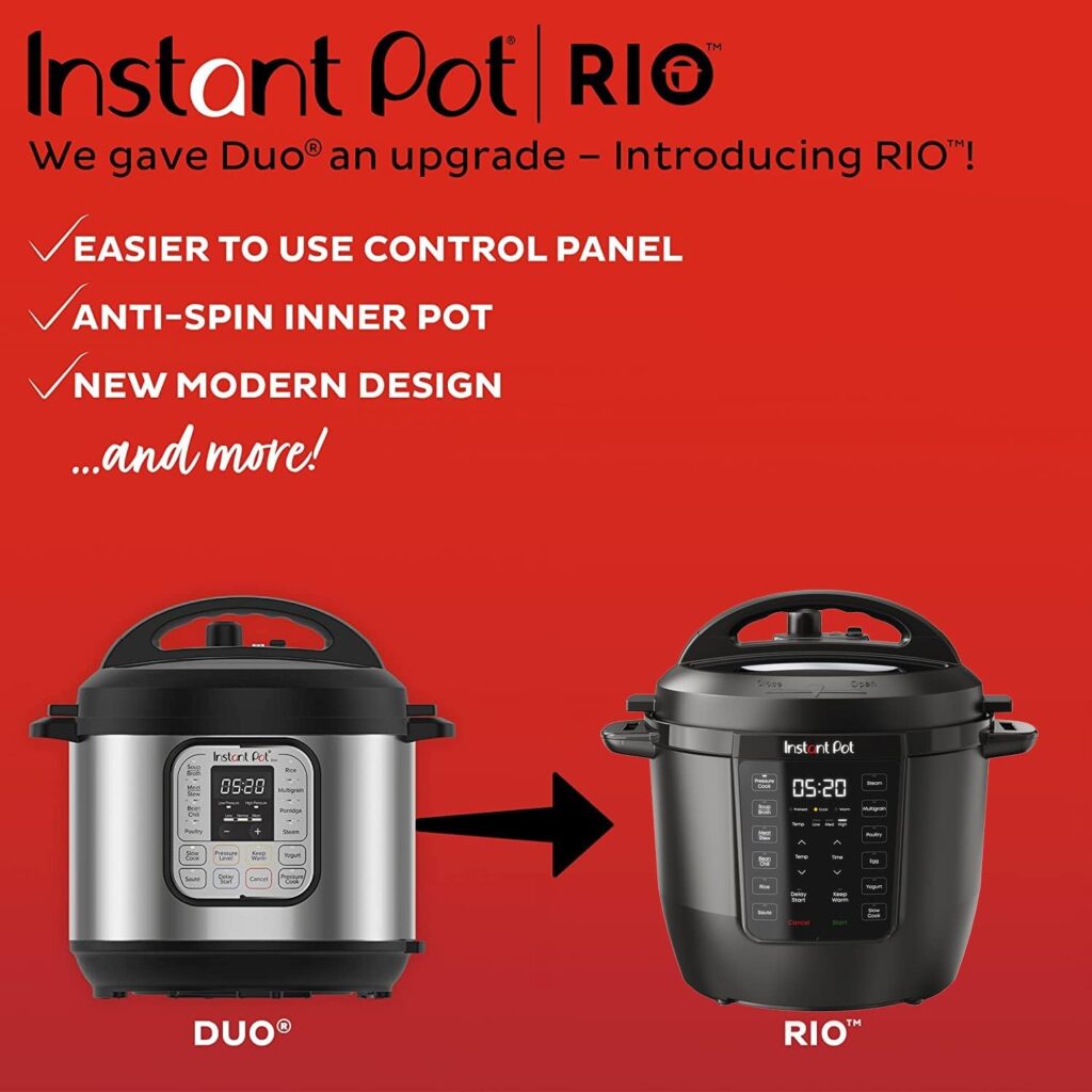 Instant Pot RIO, Formerly Known as Duo, 7-in-1 Electric Multi-Cooker, Pressure Cooker, Slow Cooker, Rice Cooker, Steamer, Sauté, Yogurt Maker,  Warmer, Includes App With Over 800 Recipes, 6 Quart