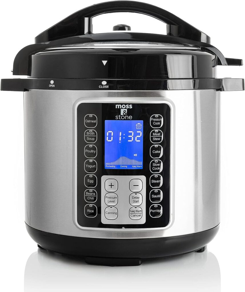 Moss  Stone Electric Pressure Cooker with Large LCD Display, Multi-Use 6 Quart Electric Pot, 14 in 1 Slow Cooker, Rice Cooker, Steamer, Sauté, Yogurt Maker, Egg Cooker, Warmer and More